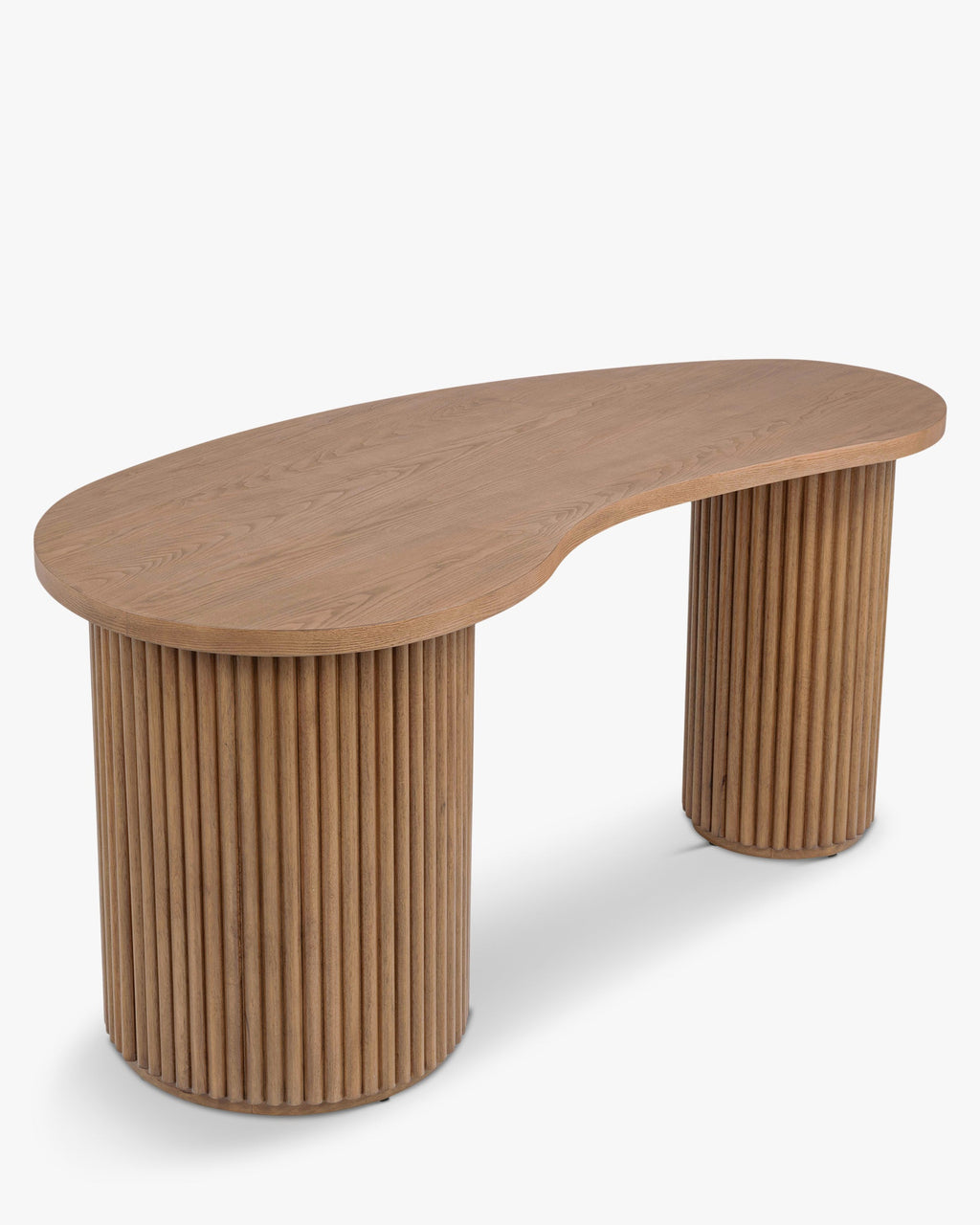 Bureau en Bois Caoutchouté Courbé en Forme de Haricot avec Rangement Discret et Design Élégant pour Bureau à Domicile