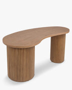 Bureau en Bois Caoutchouté Courbé en Forme de Haricot avec Rangement Discret et Design Élégant pour Bureau à Domicile