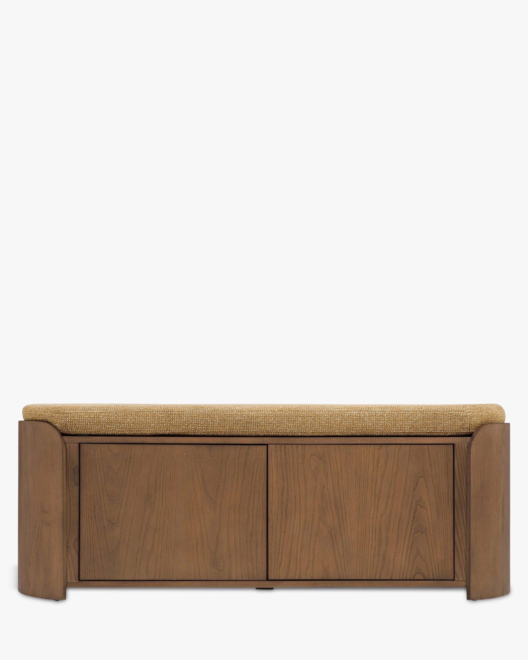 Banc en tissu moderne avec design arrondi et matériaux de qualité pour chambre et entrée