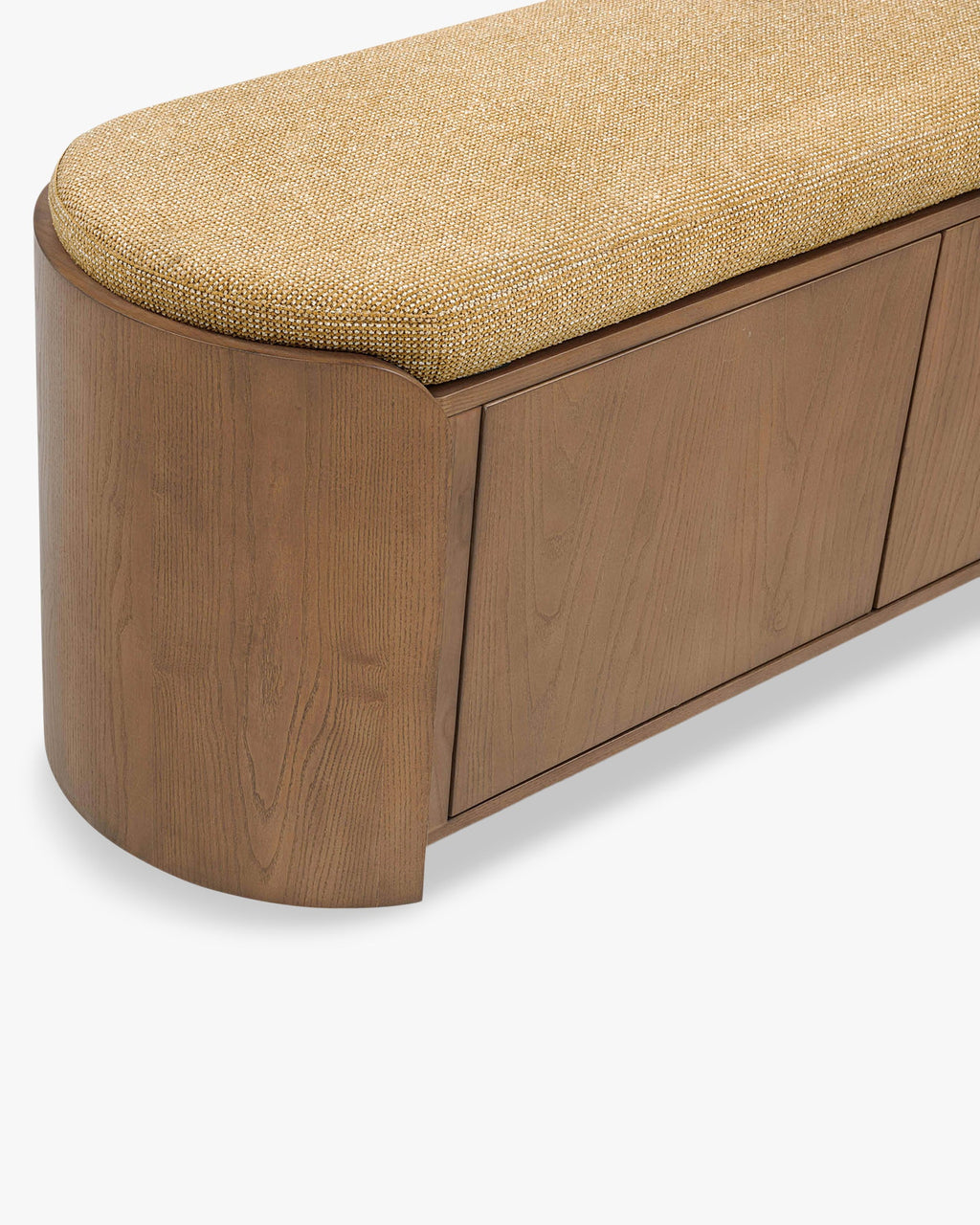 Banc en tissu moderne avec design arrondi et matériaux de qualité pour chambre et entrée
