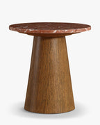 Table d'appoint en chêne massif naturel et marbre/travertin avec sophistication discrète pour salon et chambre