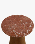 Table d'appoint en chêne massif naturel et marbre/travertin avec sophistication discrète pour salon et chambre