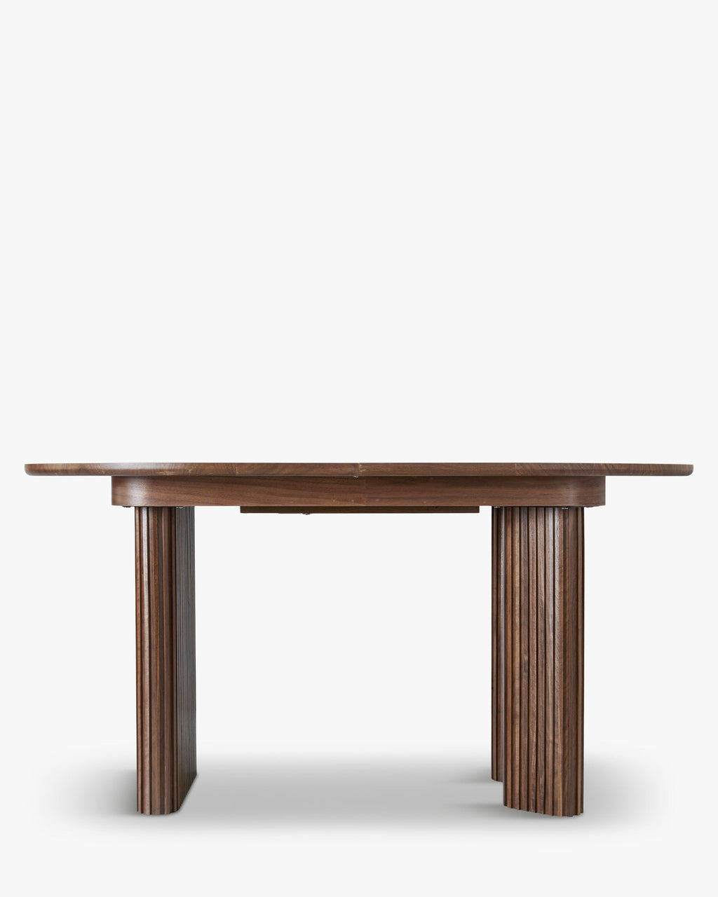 Table à manger extensible contemporaine en bois composite et chêne avec piètement unique et capacité modulaire