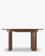 Table à manger extensible contemporaine en bois composite et chêne avec piètement unique et capacité modulaire