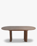 Table à manger extensible contemporaine en bois composite et chêne avec piètement unique et capacité modulaire