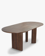 Table à manger extensible contemporaine en bois composite et chêne avec piètement unique et capacité modulaire