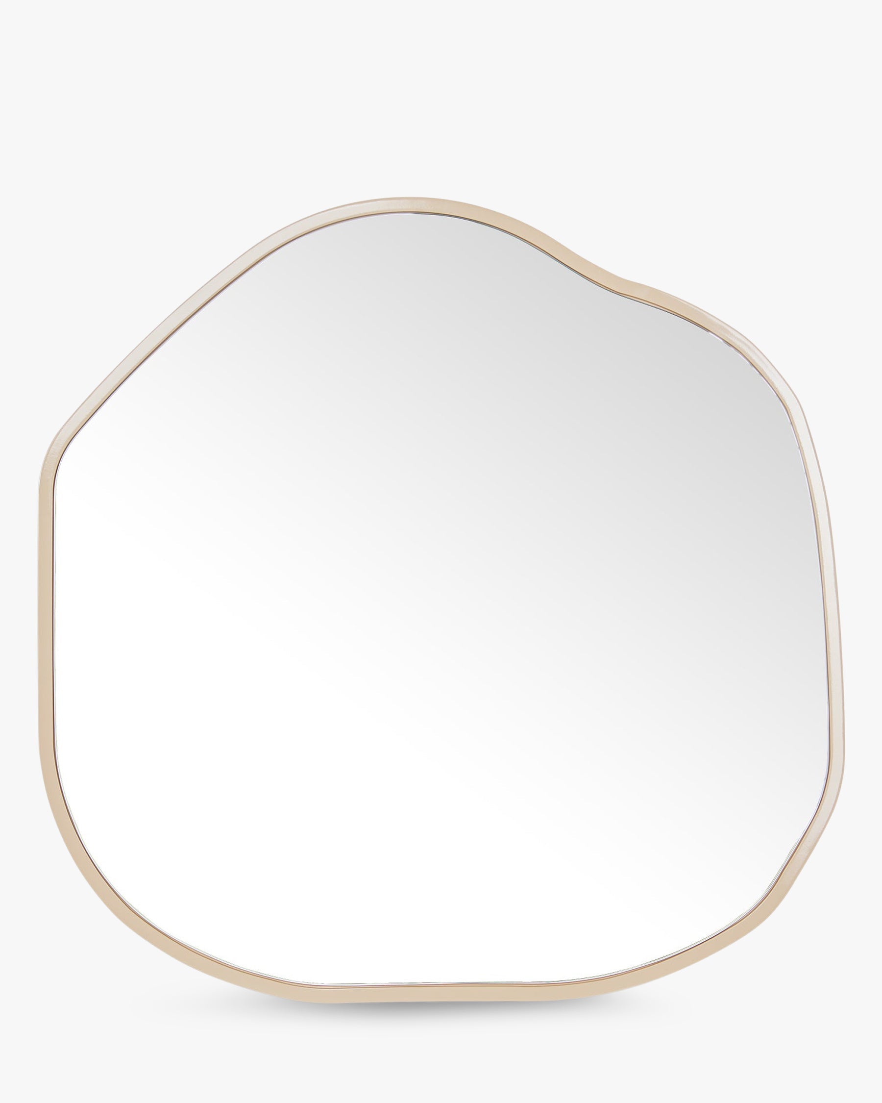 Miroir organique bois/résine avec courbes arrondies et profondeur visuelle pour salon et chambre