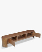 Meuble TV Minimaliste en Bois Noble avec Courbes Naturelles & Design Fonctionnel Salon