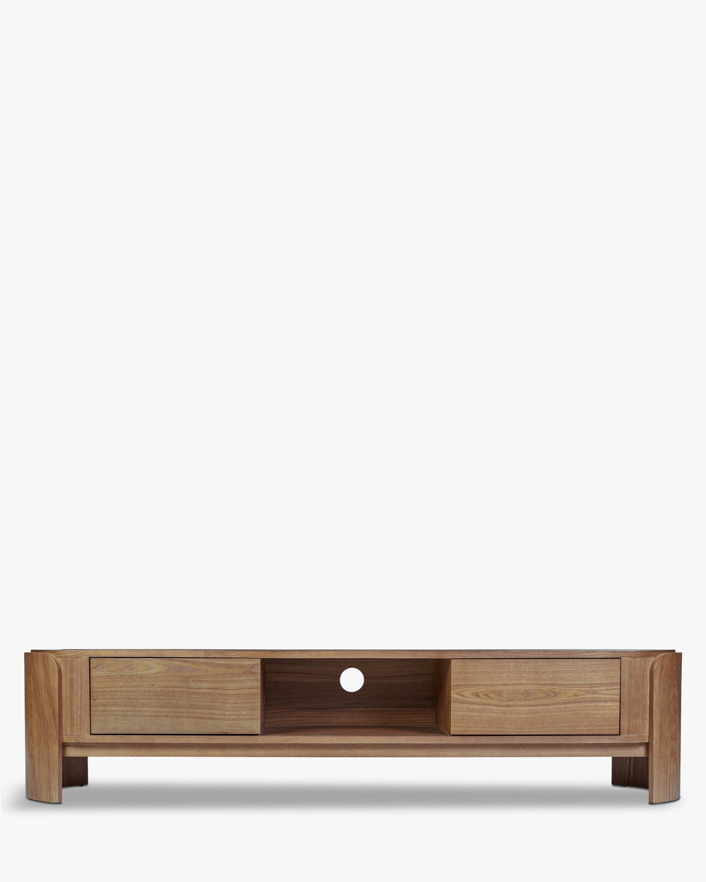 Meuble TV Minimaliste en Bois Noble avec Courbes Naturelles & Design Fonctionnel Salon