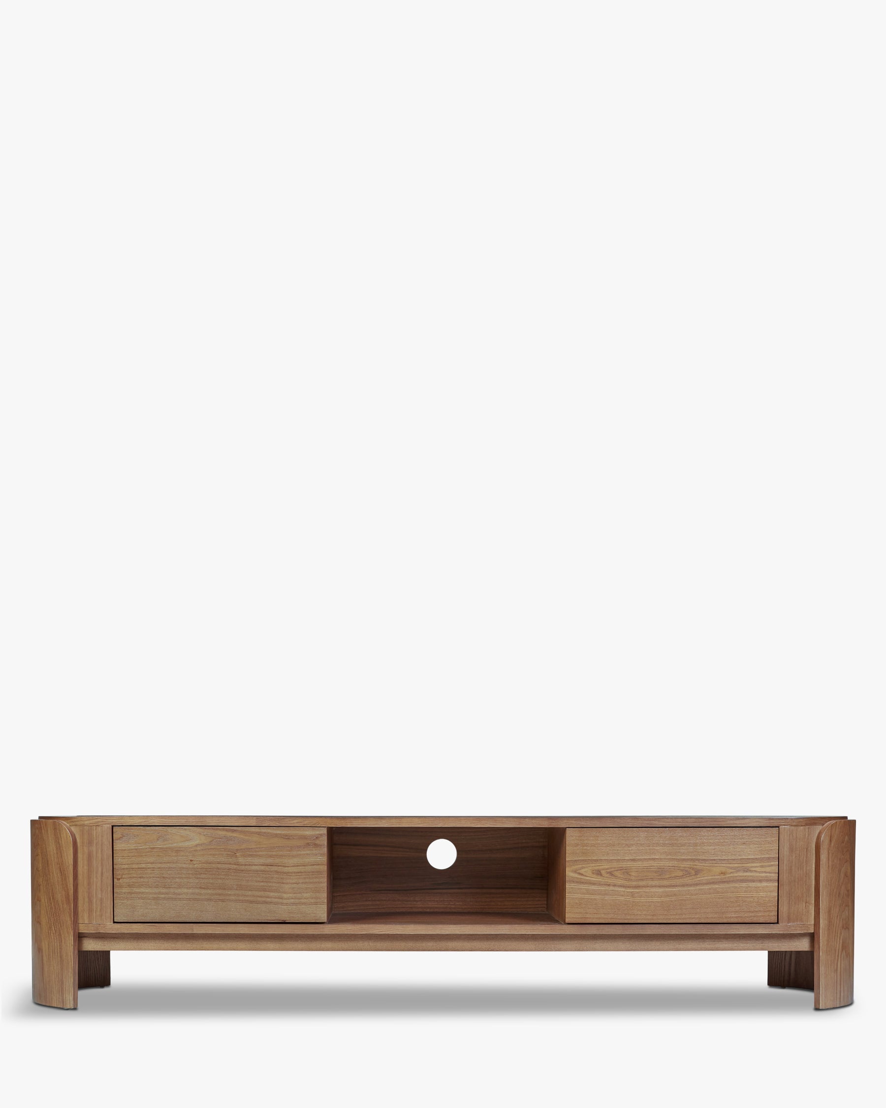 Meuble TV Minimaliste en Bois Noble avec Courbes Naturelles & Design Fonctionnel Salon
