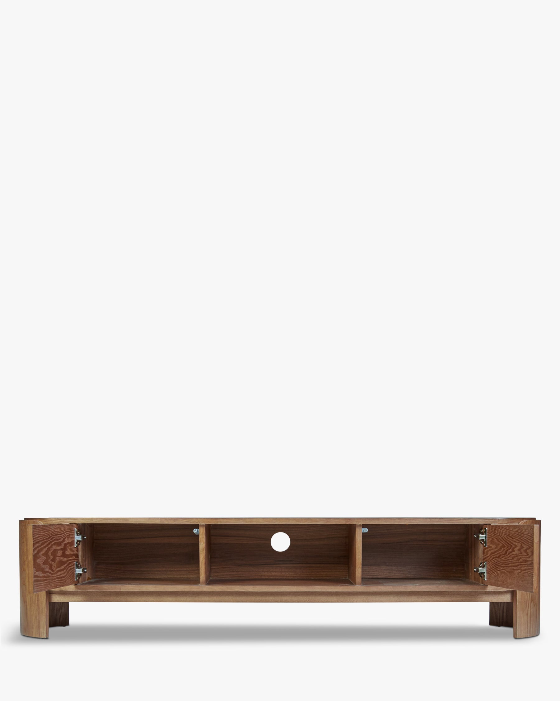 Meuble TV Minimaliste en Bois Noble avec Courbes Naturelles & Design Fonctionnel Salon