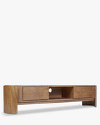 Meuble TV Minimaliste en Bois Noble avec Courbes Naturelles & Design Fonctionnel Salon