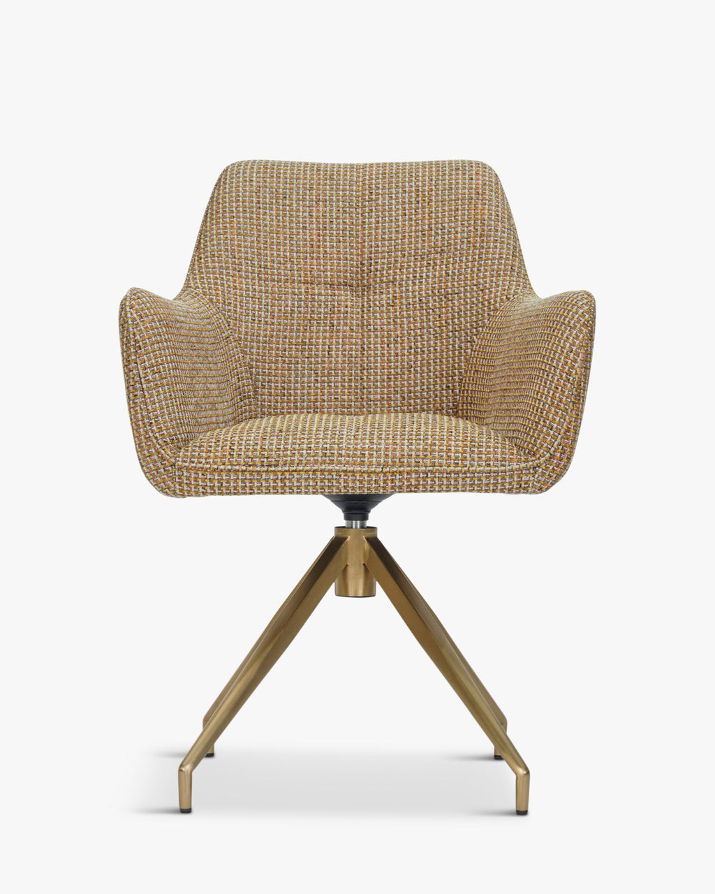 Fauteuil de bureau rétro en velours/bouclette avec assise capitonnée et base en métal noir/doré pour bureau à domicile