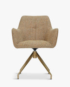 Fauteuil de bureau rétro en velours/bouclette avec assise capitonnée et base en métal noir/doré pour bureau à domicile