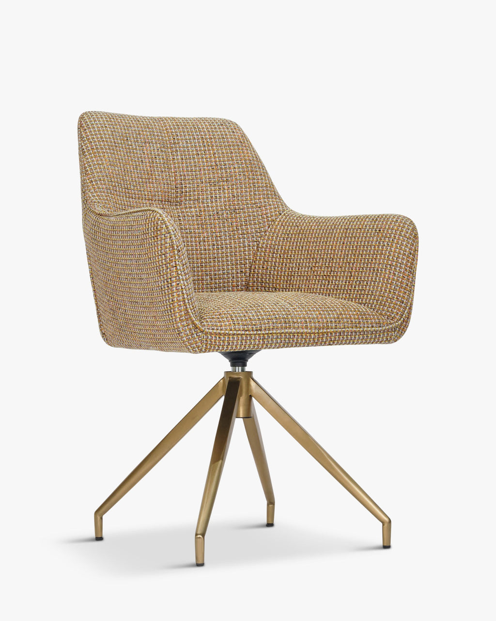 Fauteuil de bureau rétro en velours/bouclette avec assise capitonnée et base en métal noir/doré pour bureau à domicile