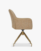 Fauteuil de bureau rétro en velours/bouclette avec assise capitonnée et base en métal noir/doré pour bureau à domicile