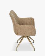 Fauteuil de bureau rétro en velours/bouclette avec assise capitonnée et base en métal noir/doré pour bureau à domicile