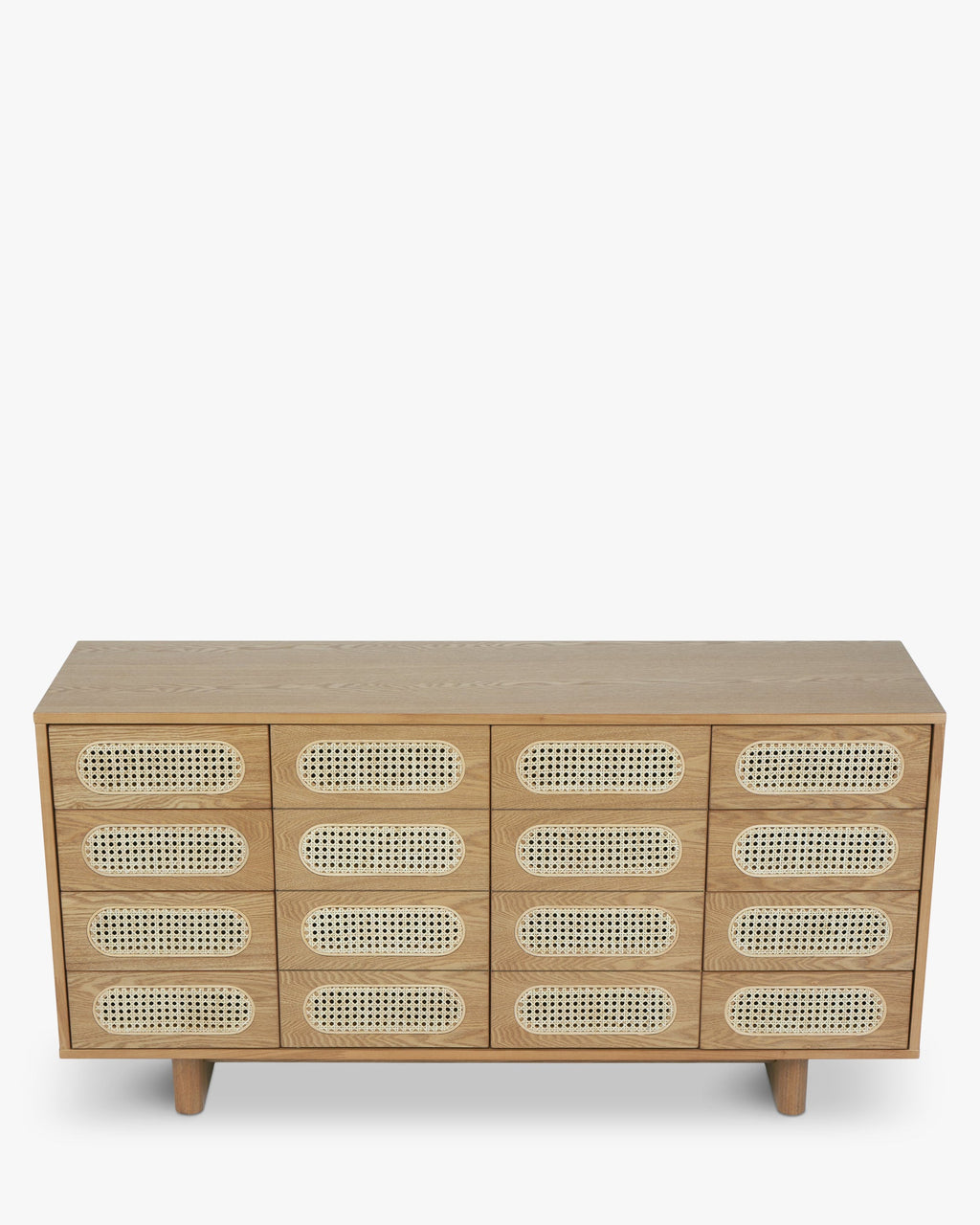 Bahut élégant en bois et rotin avec 16 tiroirs et rangement optimal pour salon et chambre