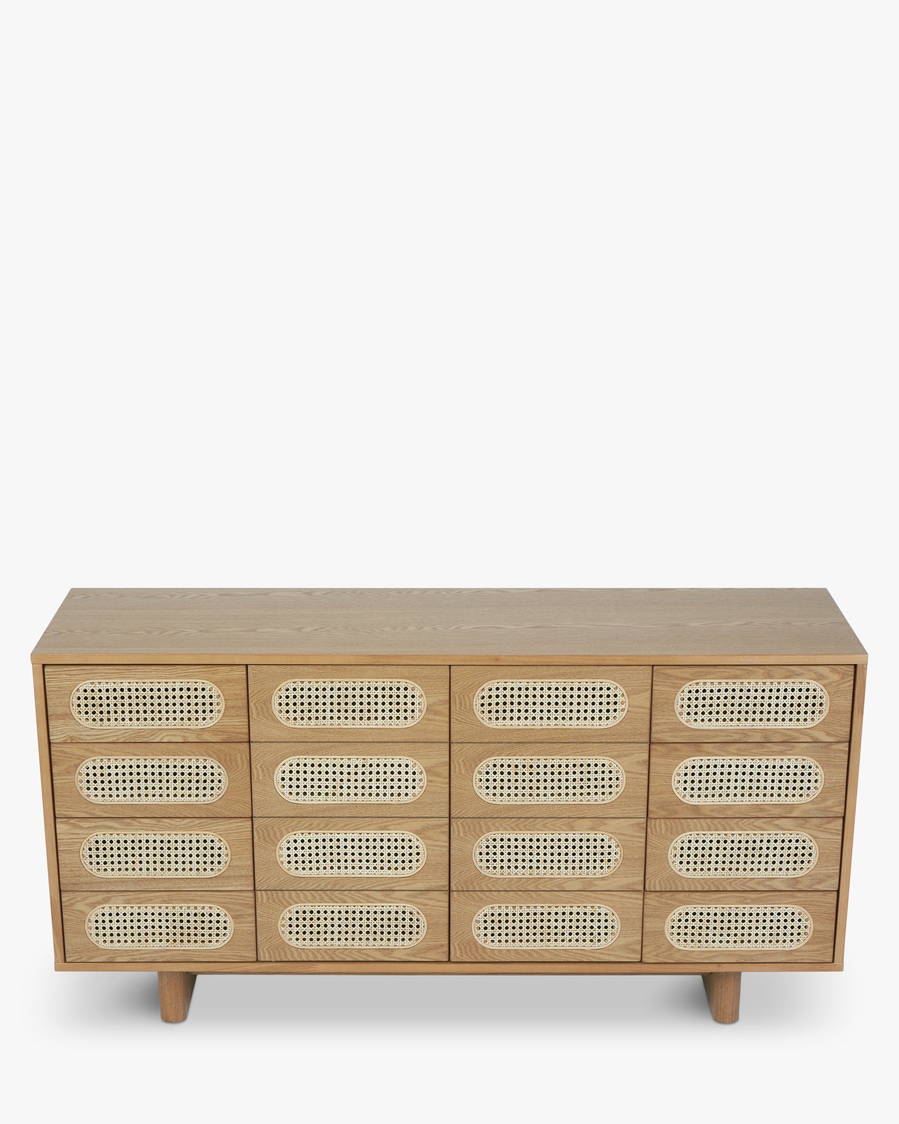 Bahut élégant en bois et rotin avec 16 tiroirs et rangement optimal pour salon et chambre