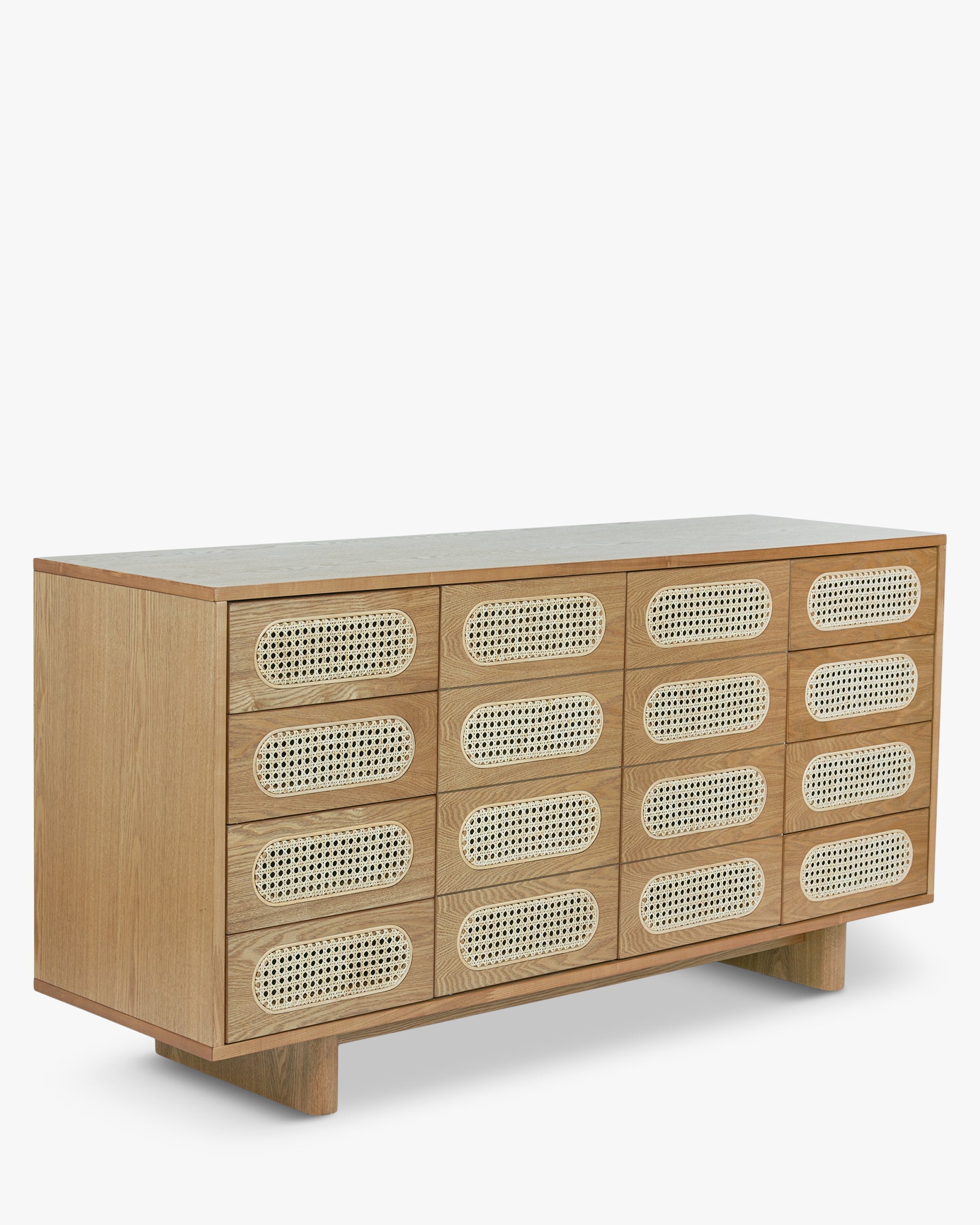 Bahut élégant en bois et rotin avec 16 tiroirs et rangement optimal pour salon et chambre