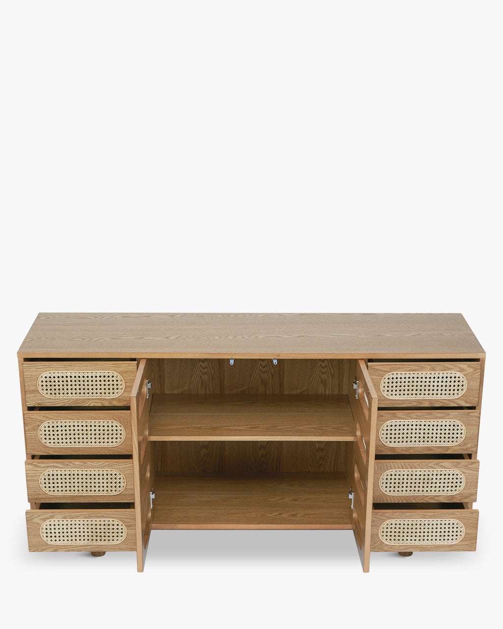 Bahut élégant en bois et rotin avec 16 tiroirs et rangement optimal pour salon et chambre