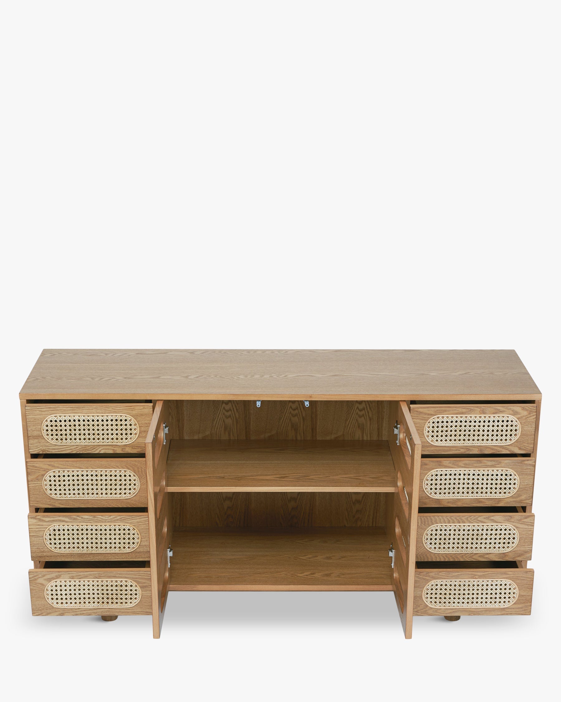 Bahut élégant en bois et rotin avec 16 tiroirs et rangement optimal pour salon et chambre
