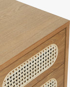 Bahut élégant en bois et rotin avec 16 tiroirs et rangement optimal pour salon et chambre