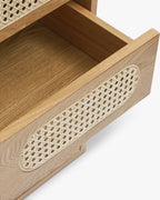 Bahut élégant en bois et rotin avec 16 tiroirs et rangement optimal pour salon et chambre