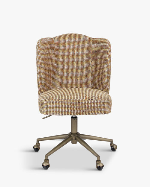 Fauteuil de bureau contemporain en tweed avec roulettes et pieds en laiton Bureau à domicile