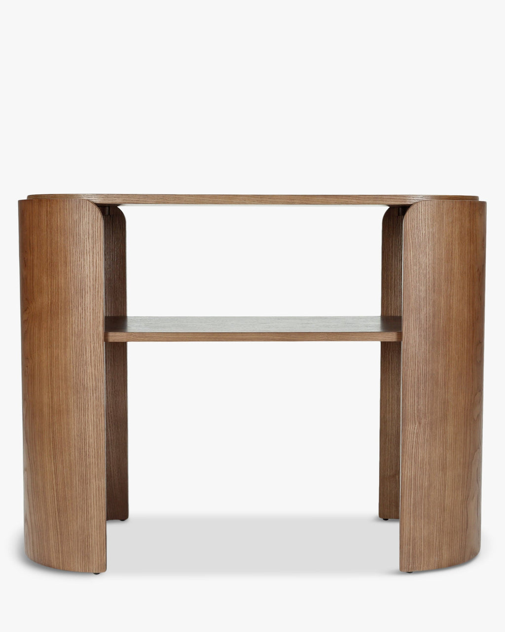 Console en bois minimaliste avec plateau large et pieds incurvés pour salon et chambre