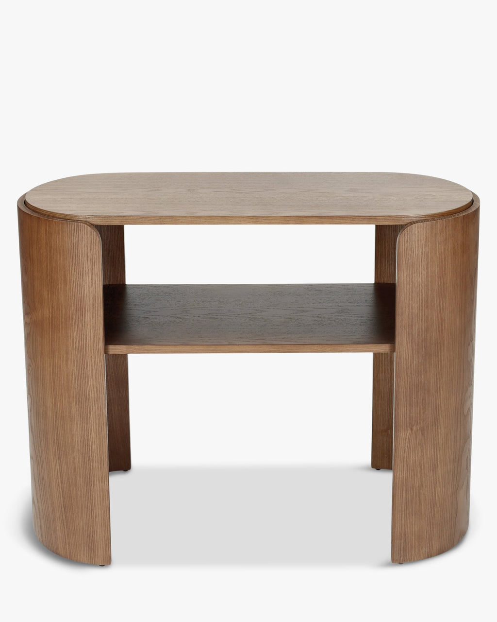 Console en bois minimaliste avec plateau large et pieds incurvés pour salon et chambre