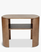 Console en bois minimaliste avec plateau large et pieds incurvés pour salon et chambre