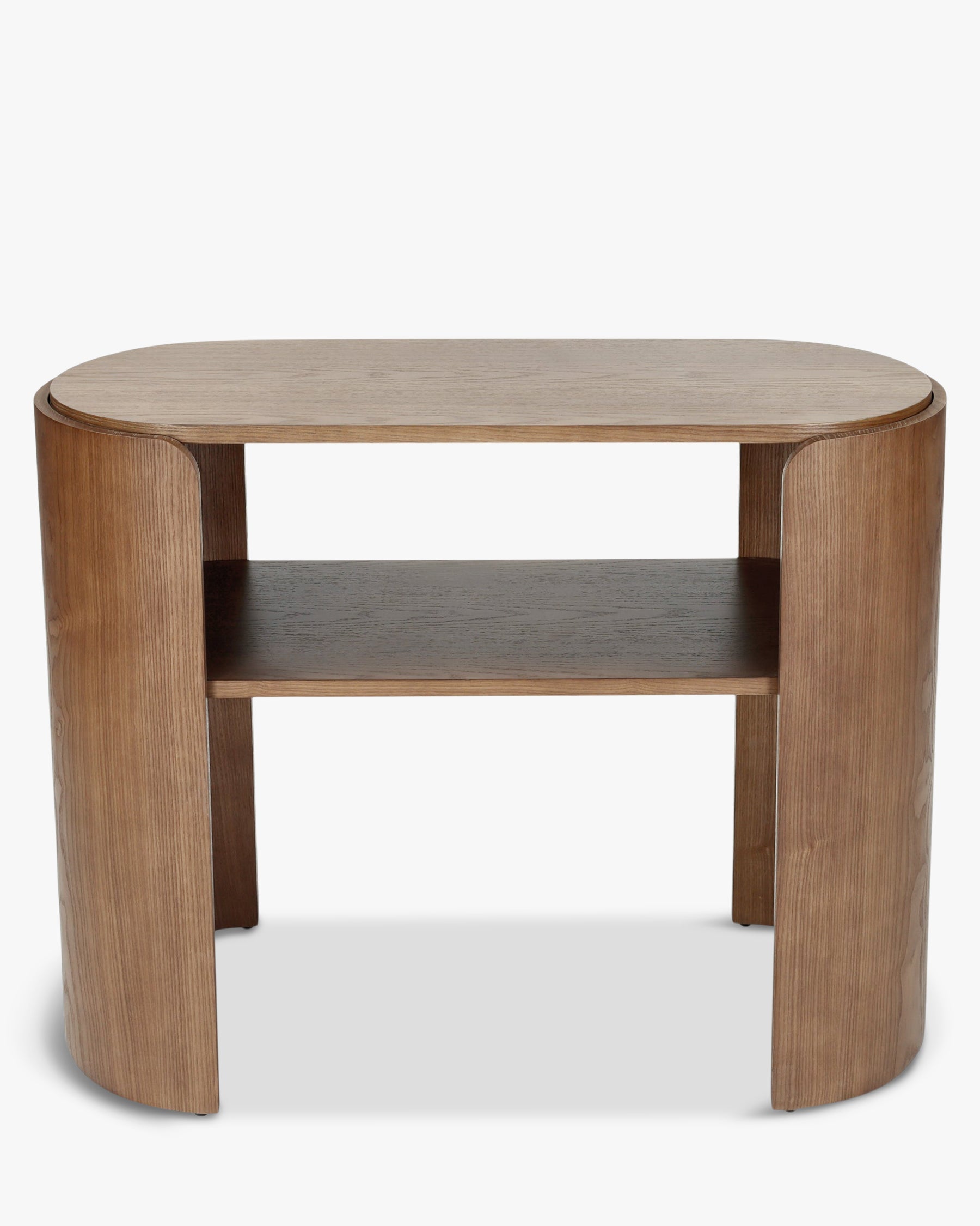 Console en bois minimaliste avec plateau large et pieds incurvés pour salon et chambre