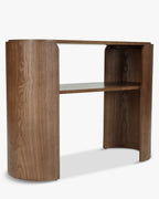 Console en bois minimaliste avec plateau large et pieds incurvés pour salon et chambre