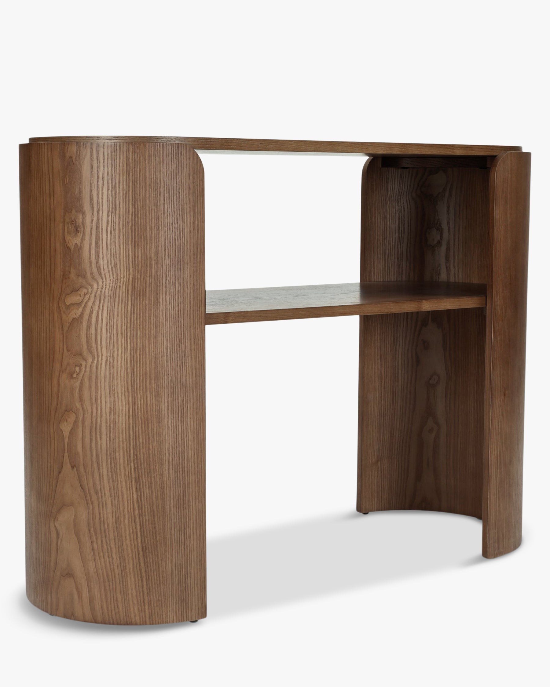 Console en bois minimaliste avec plateau large et pieds incurvés pour salon et chambre