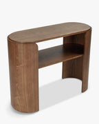 Console en bois minimaliste avec plateau large et pieds incurvés pour salon et chambre
