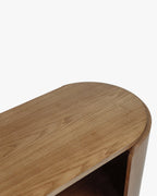 Console en bois minimaliste avec plateau large et pieds incurvés pour salon et chambre