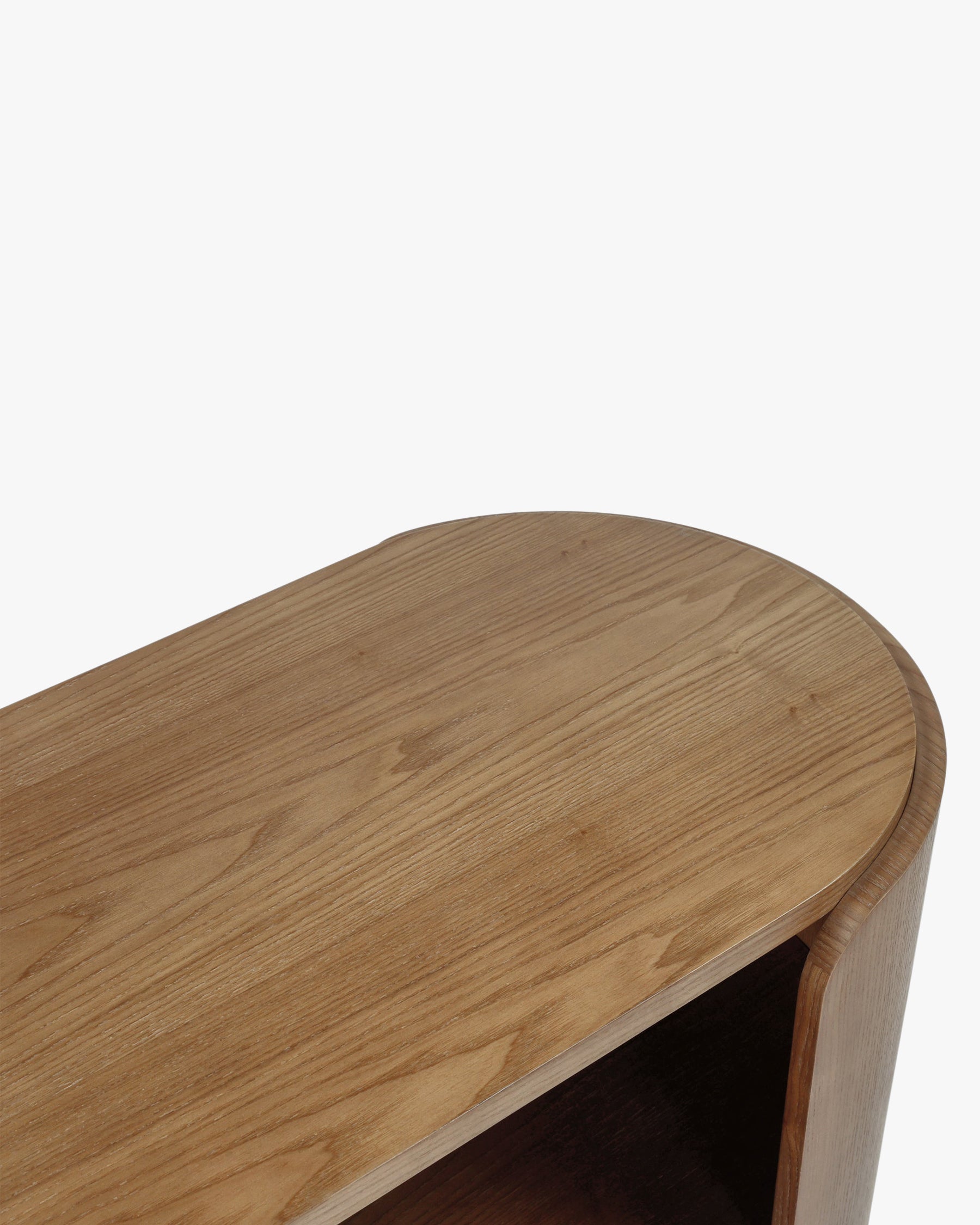Console en bois minimaliste avec plateau large et pieds incurvés pour salon et chambre