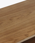 Console en bois minimaliste avec plateau large et pieds incurvés pour salon et chambre