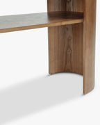 Console en bois minimaliste avec plateau large et pieds incurvés pour salon et chambre