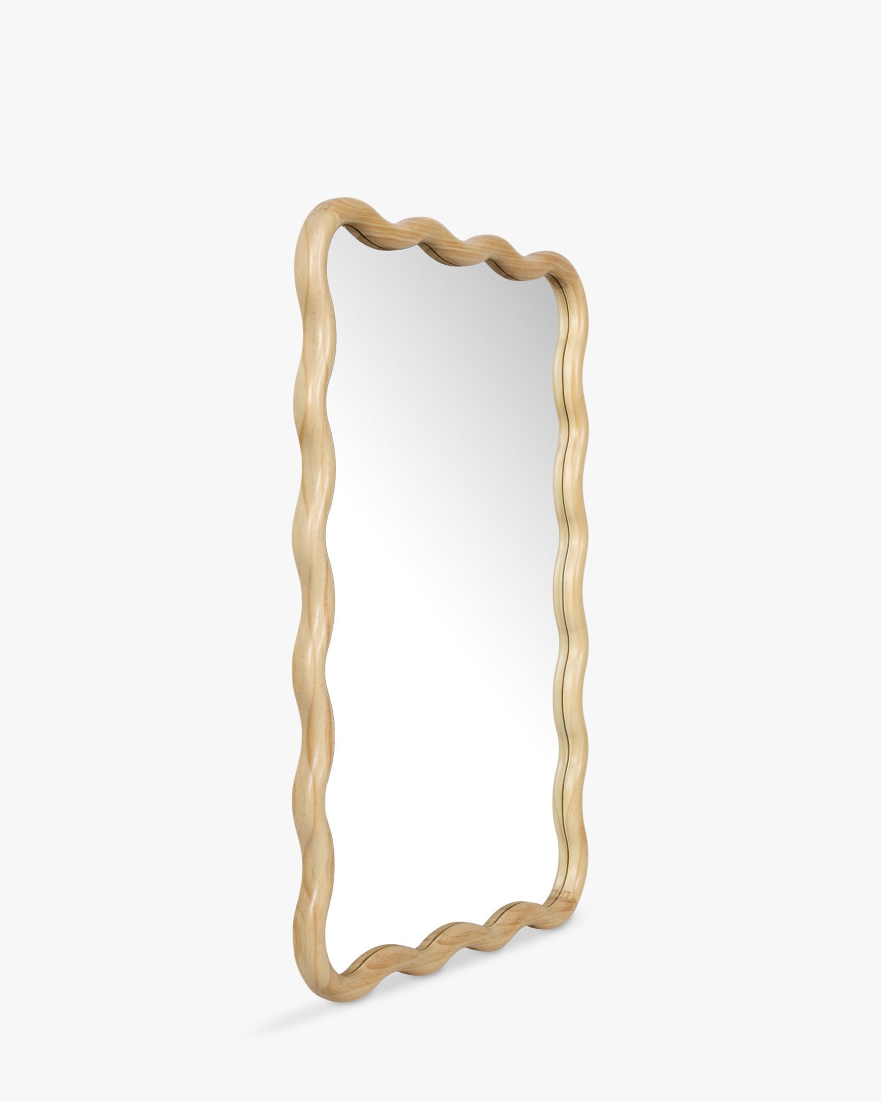 Miroir en pin massif naturel, forme organique et style polyvalent pour chambre, salon et entrée