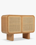 Buffet scandinave/bohème en bois, format compact et polyvalent, idéal salon et chambre