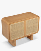 Buffet scandinave/bohème en bois, format compact et polyvalent, idéal salon et chambre