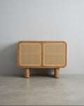 Buffet scandinave/bohème en bois, format compact et polyvalent, idéal salon et chambre