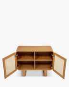 Buffet scandinave/bohème en bois, format compact et polyvalent, idéal salon et chambre