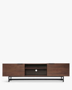 Meuble TV en bois rétro années 60 avec lignes graphiques et praticité pour le salon