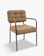 Fauteuil Rétro Années 70 en Tissu et Bronze avec Boutons Graphiques et Accoudoirs Épurés Salon et Salle à Manger