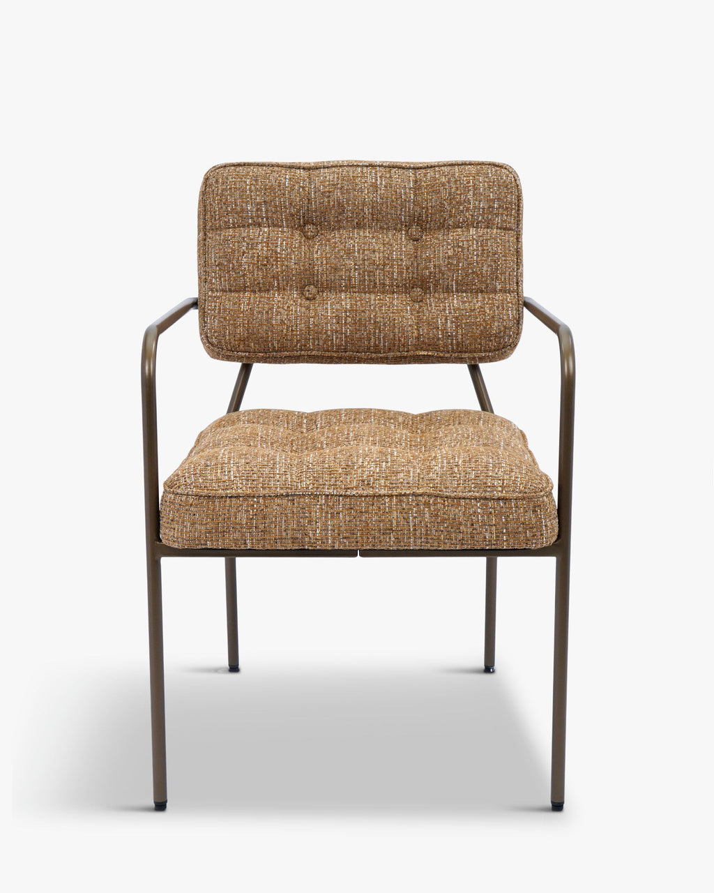 Fauteuil Rétro Années 70 en Tissu et Bronze avec Boutons Graphiques et Accoudoirs Épurés Salon et Salle à Manger