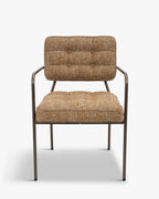 Fauteuil Rétro Années 70 en Tissu et Bronze avec Boutons Graphiques et Accoudoirs Épurés Salon et Salle à Manger