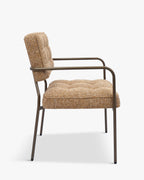 Fauteuil Rétro Années 70 en Tissu et Bronze avec Boutons Graphiques et Accoudoirs Épurés Salon et Salle à Manger
